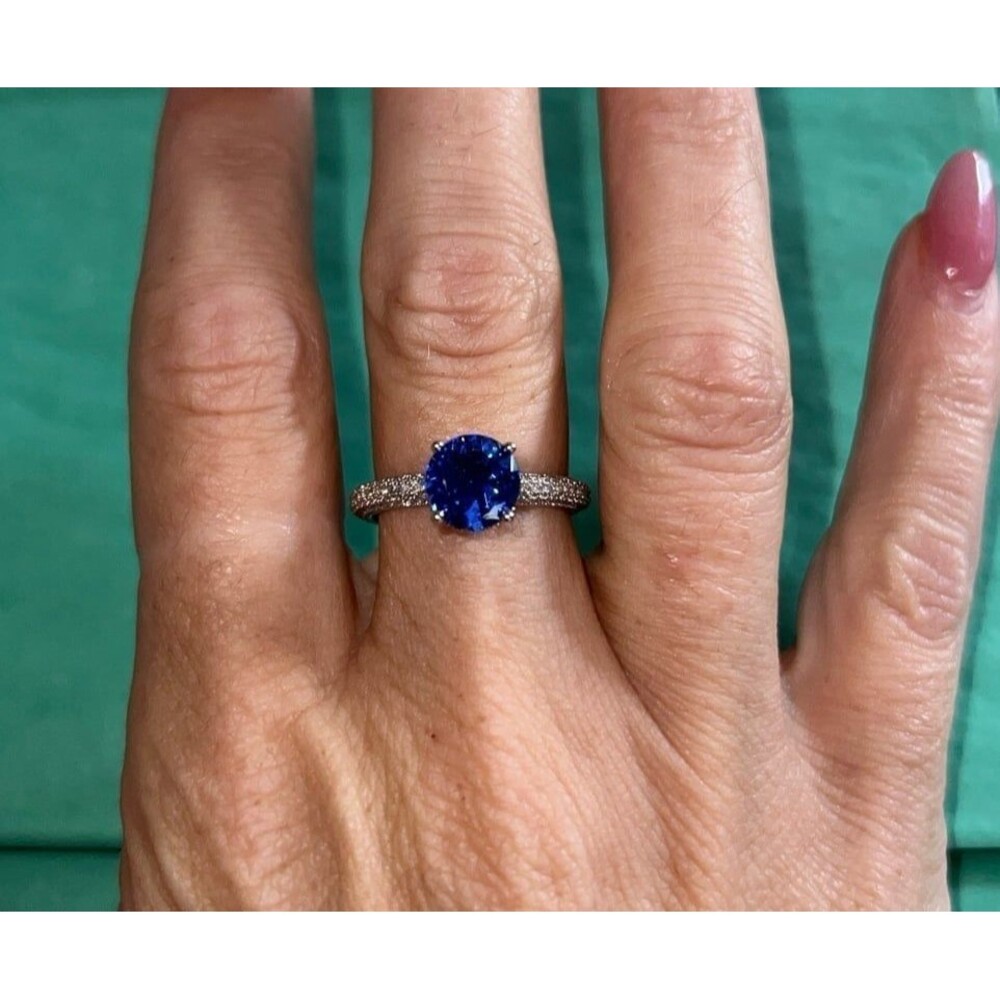 Sterling Silver Sapphire Ring with CZ stones size 7.5